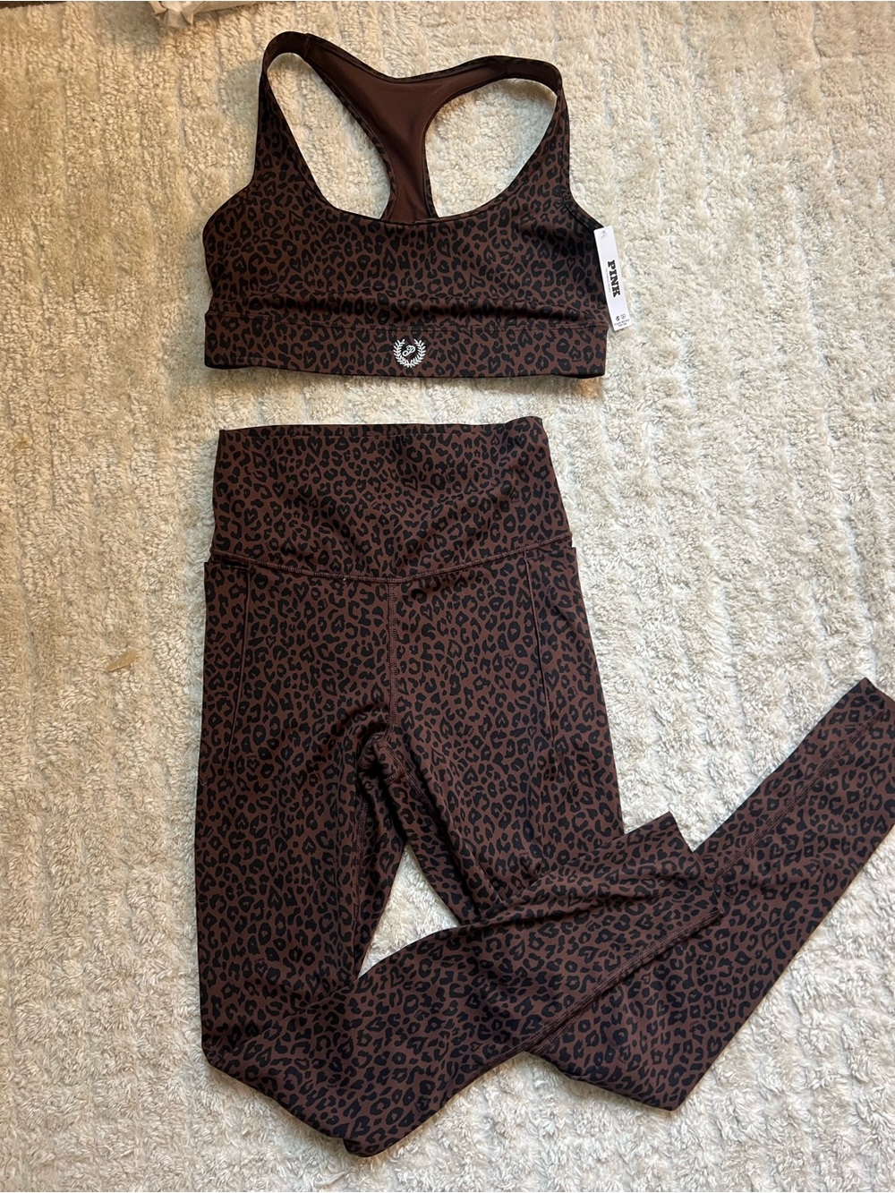 Victoria’s Sectret PINK Leopard Print Active Leggings & Sports Bra Set